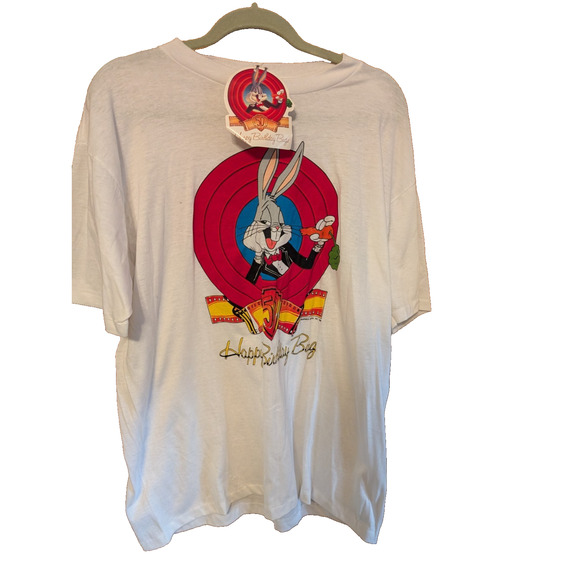NEW VINTAGE Bugs Bunny Happy Birthday 50th White T-Shirt Men's LARGE NWT - Picture 1 of 5